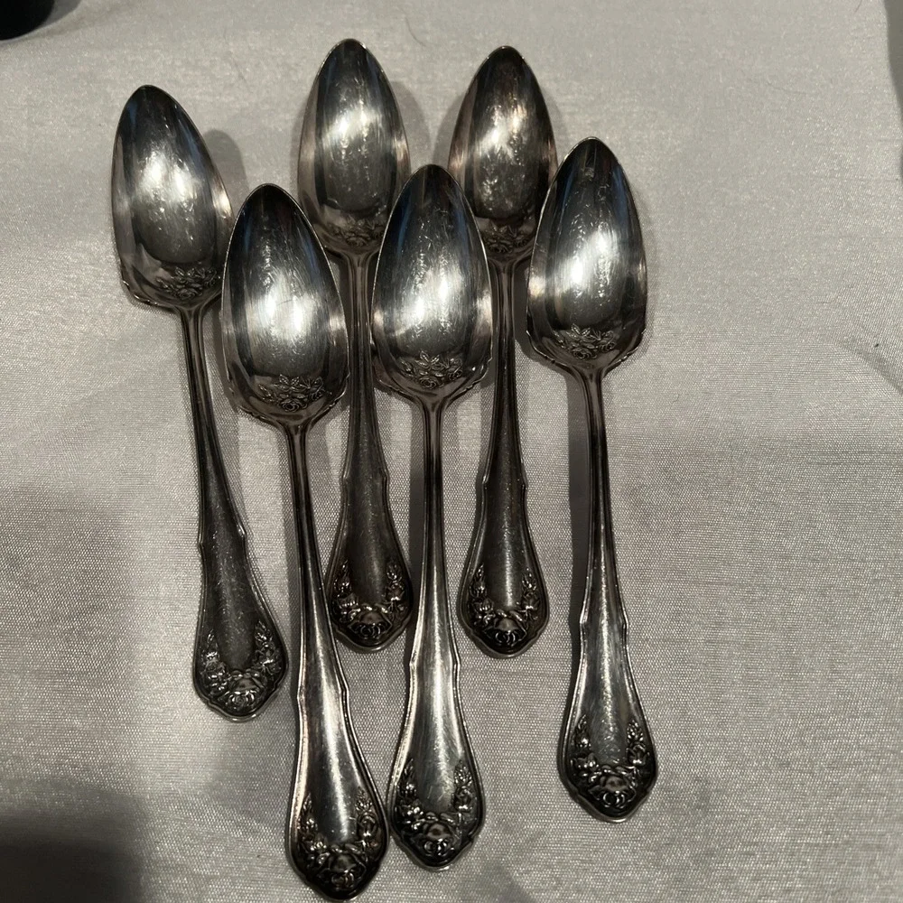 Vintage‎ - 6 Oneida Silverplate Bridal Rose Spoons
